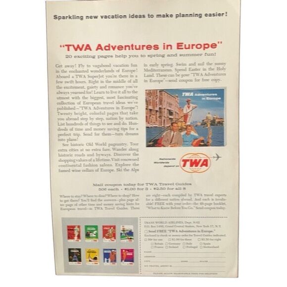 Vintage 1962 TWA Adventures in Europe Ad Advertisement - Picture 3 of 4